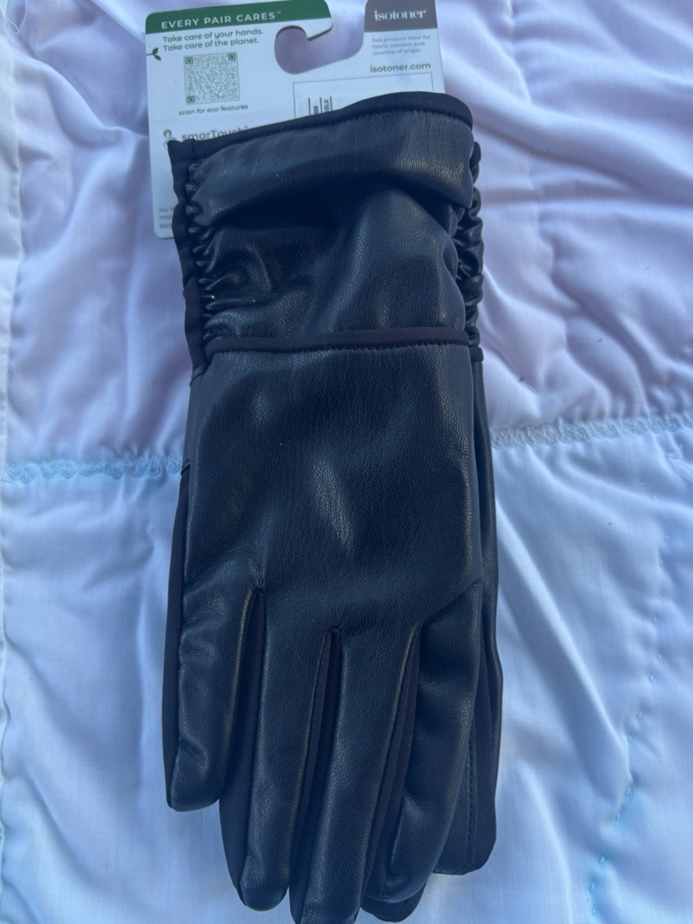 isotoner Black Faux Leather Touchscreen Gloves